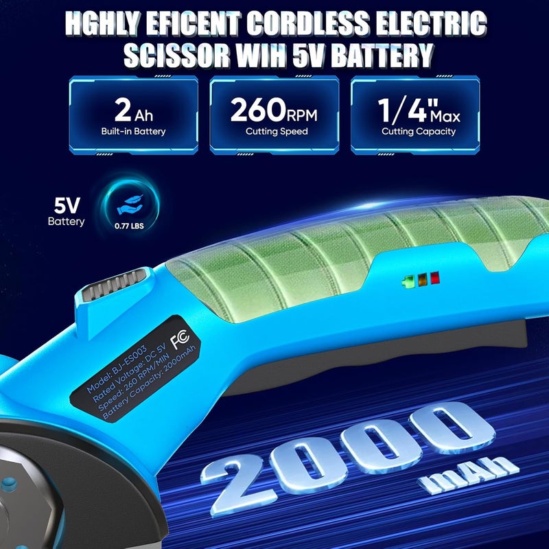 PHYSEN Store Cordless Electric Scissors, 5V Rechargeable Cardboard Box Cutter Heavy Duty Rotary Tool with Safety Lock & LED Light for Cardboard, Fabric, Box (Blue) - Image 3